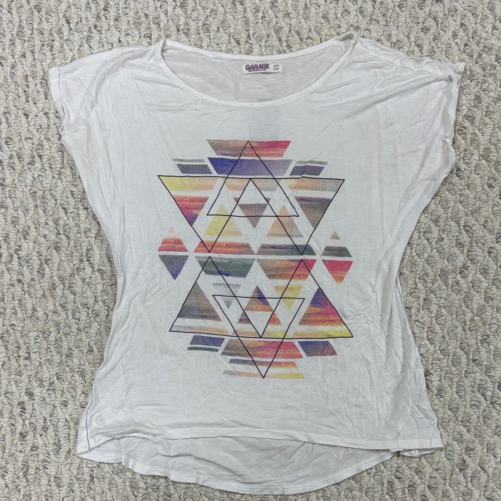 Garage White Multicolor Geometric Tee